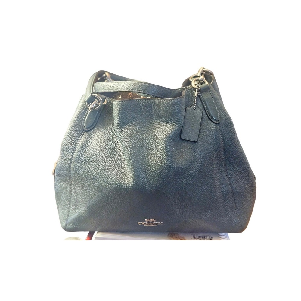 Coach Pebbled Leather Hobo Bag Teal Blue Shoulder Bag Triple Compartment - Picture 3 of 13